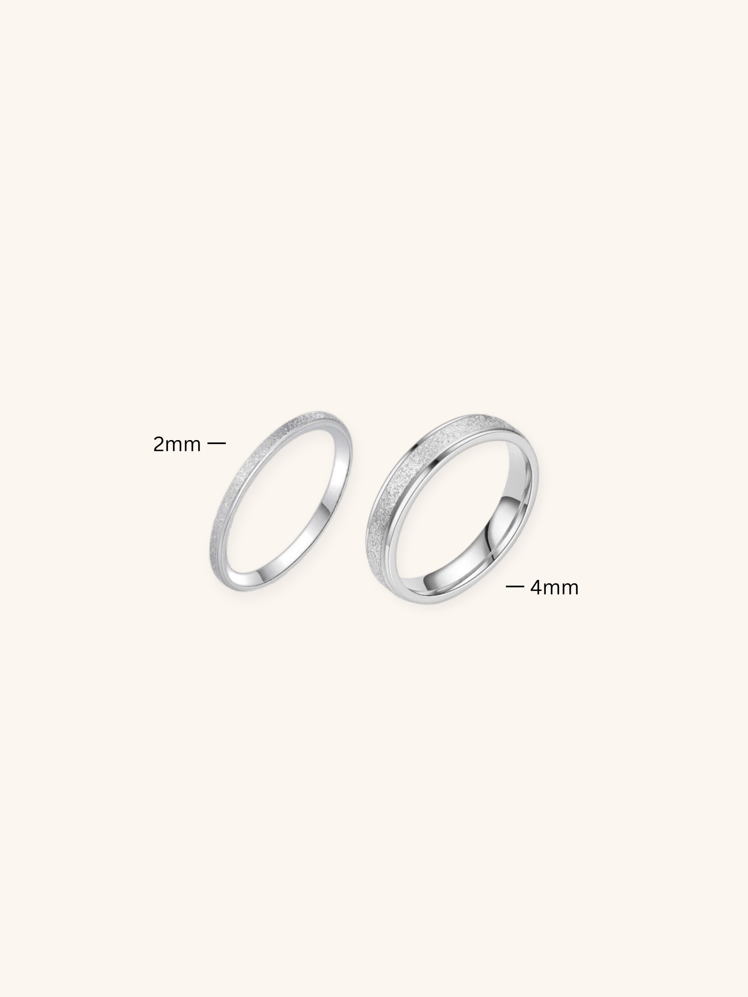 Colette Frosted Matte Ring 2mm and 4mm width comparison