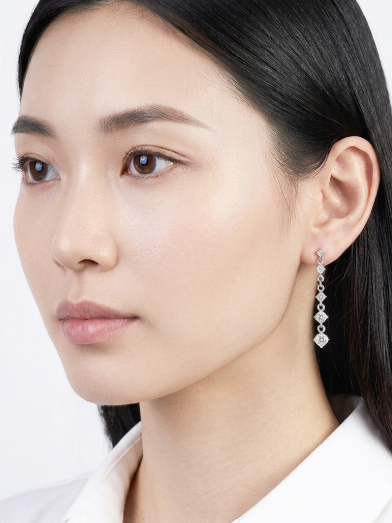 Model wearing COREY Cascade Diamond Ear Studs