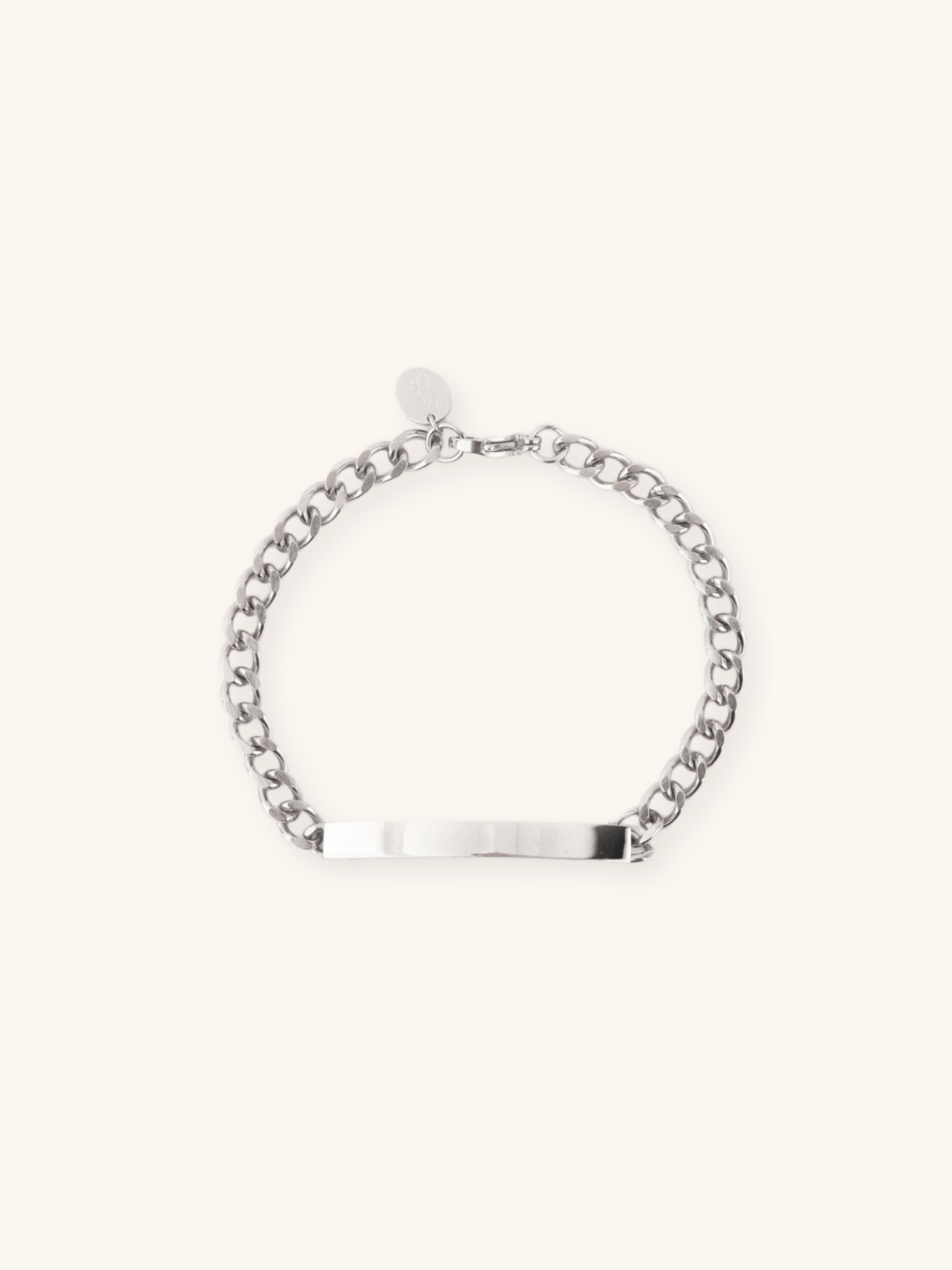 Curb Chain Engravable Plate Bracelet silver stainless steel