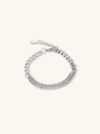Close-up of dual curb chain construction on Curb Mixed Layer Chain Bracelet, silver stainless steel