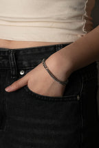 Curb Mixed Layer Chain Bracelet silver tone worn on wrist, bold layered chain bracelet Malaysia lifestyle