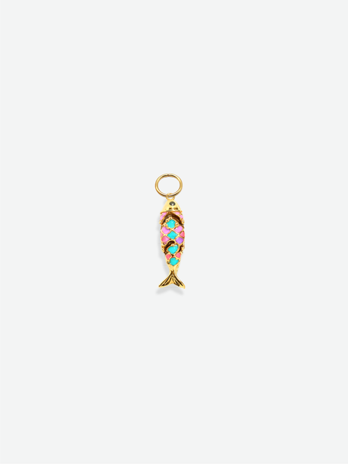 Dancing pink koi fish charm 18K gold plated stainless steel