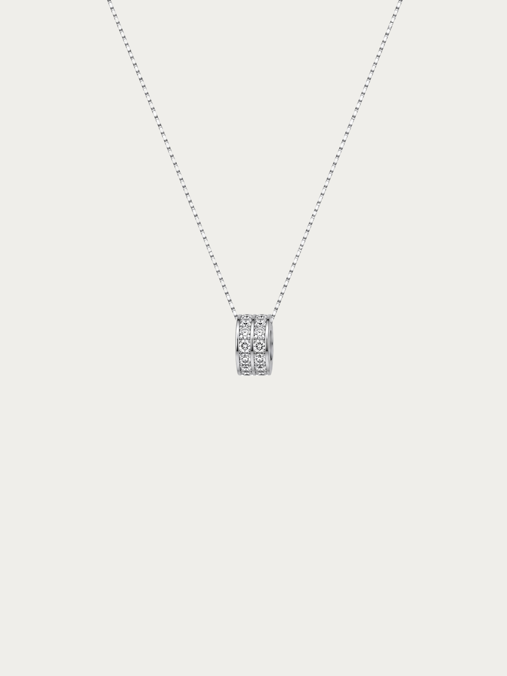 Danielle Rolling Stone Box Chain Necklace with barrel pendant in sterling silver