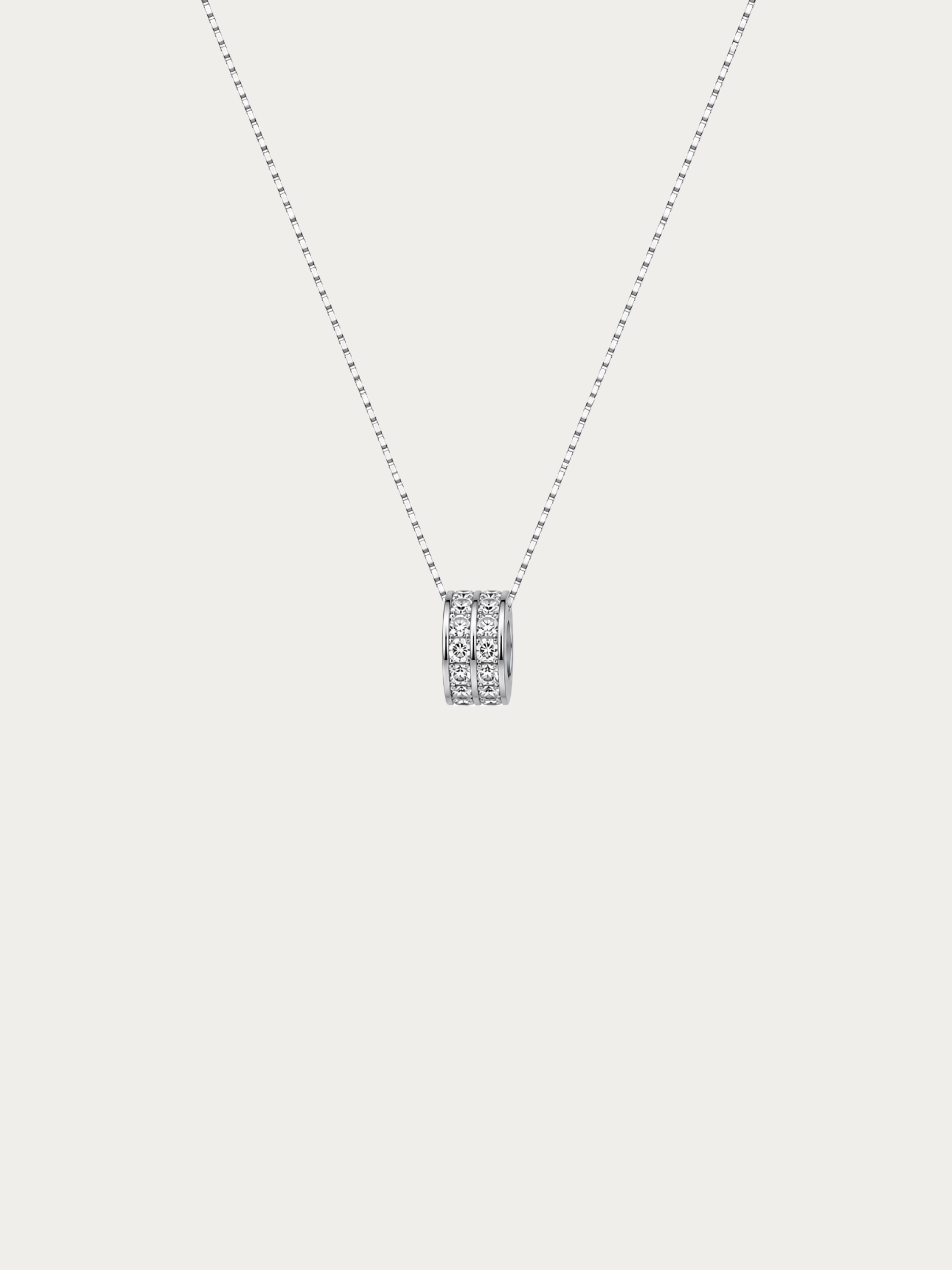Danielle Rolling Stone Box Chain Necklace with barrel pendant in sterling silver