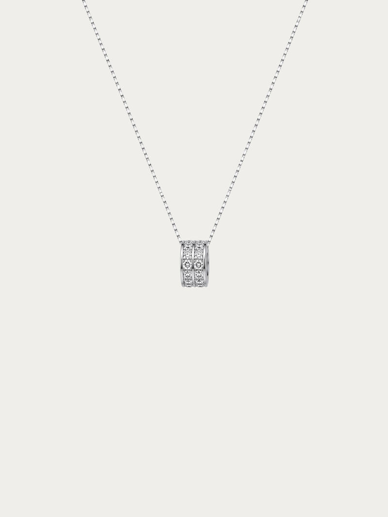 Danielle Rolling Stone Box Chain Necklace with barrel pendant in sterling silver