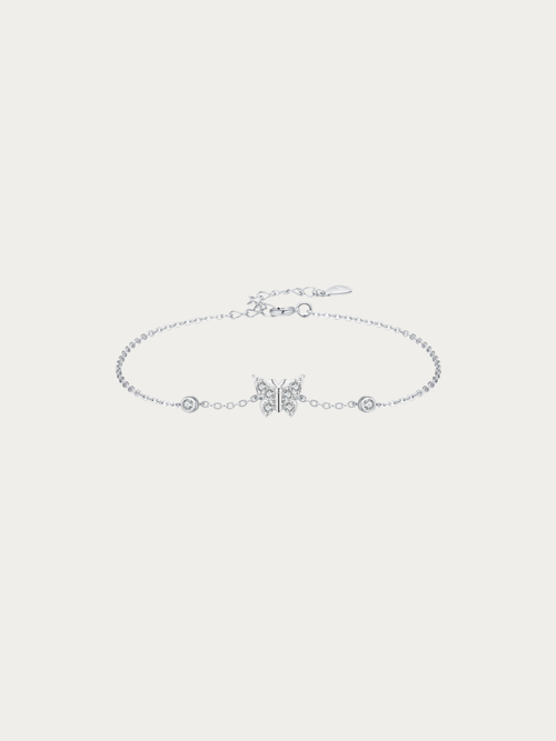 Daydreamer CZ Butterfly Charm Bracelet in 925 sterling silver with pavé butterfly charm, studio hero shot
