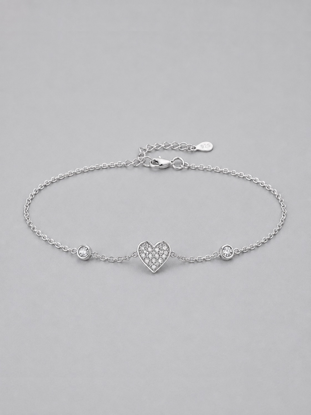 Macro detail of pavé heart charm on Daydreamer CZ Heart Charm Bracelet