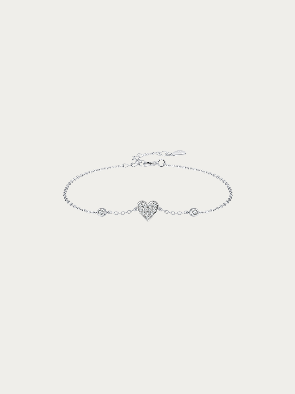 Daydreamer CZ Heart Charm Bracelet in 925 sterling silver with pavé heart charm, studio hero shot