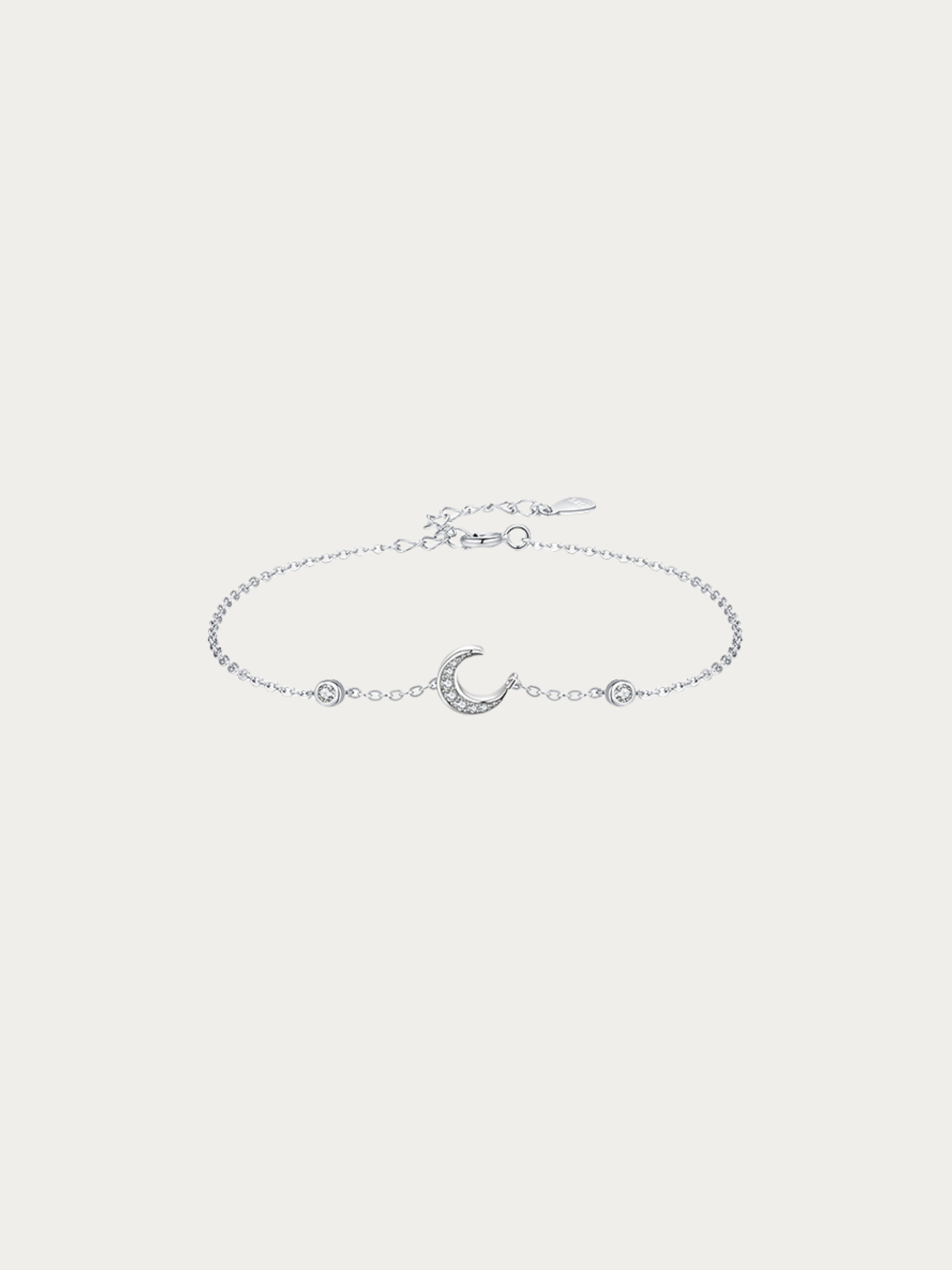 Daydreamer CZ Luna Moon Charm Bracelet in 925 sterling silver with pavé crescent moon charm, studio hero shot