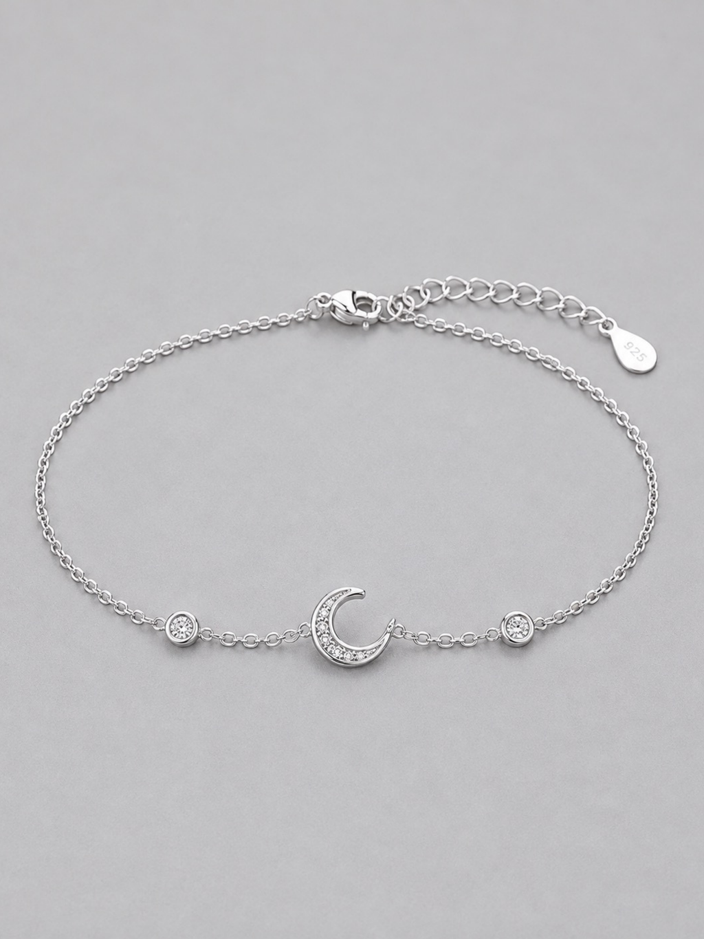 Daydreamer CZ Luna Moon Charm Bracelet side profile showing charm placement