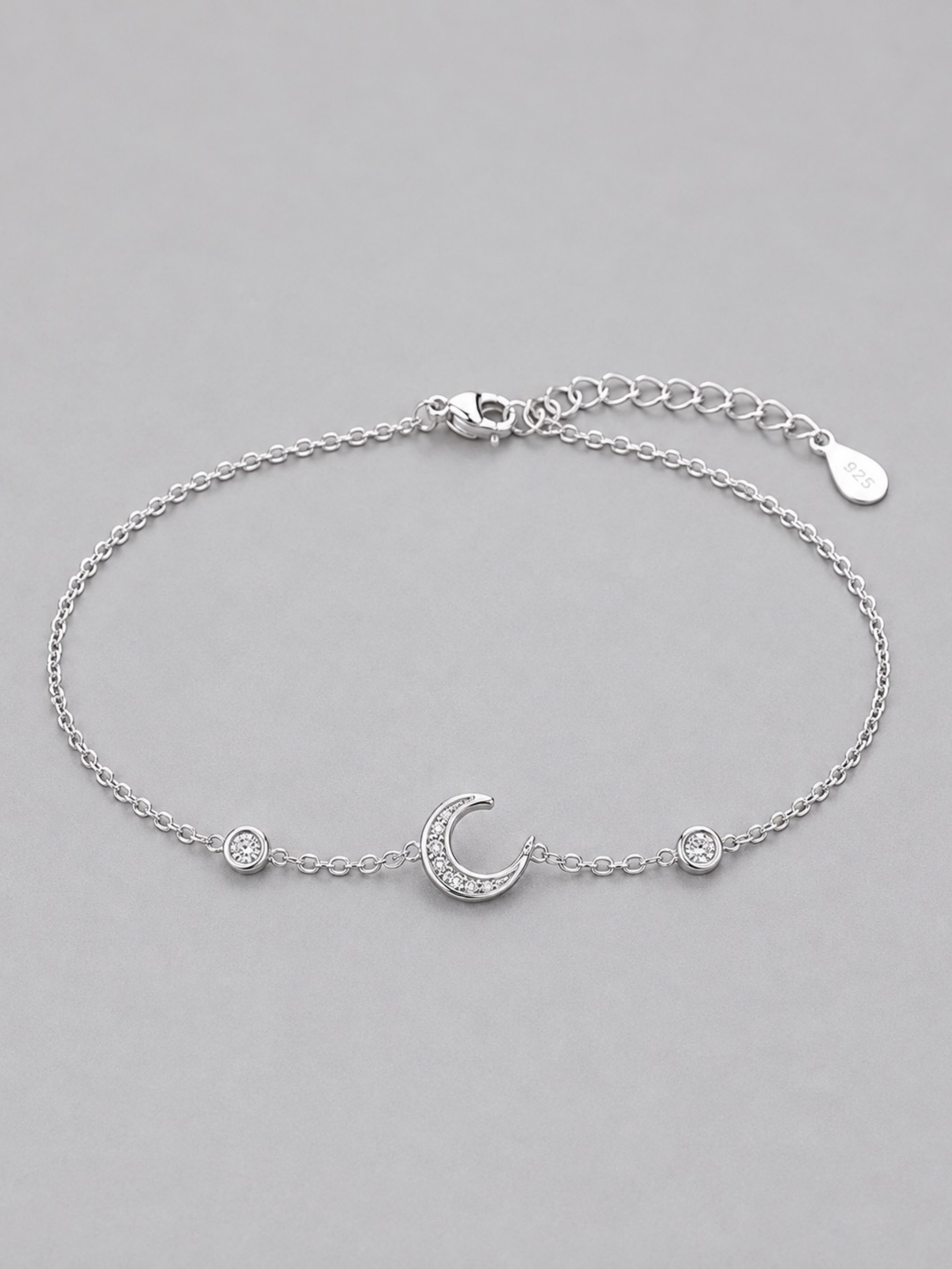 Daydreamer CZ Luna Moon Charm Bracelet side profile showing charm placement