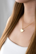 Diamond Heart Engravable Necklace silver tone worn on neck, MNML Malaysia lifestyle