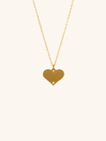 Diamond Heart Engravable Necklace gold tone worn on neck, large flat heart pendant with CZ accent, MNML Malaysia