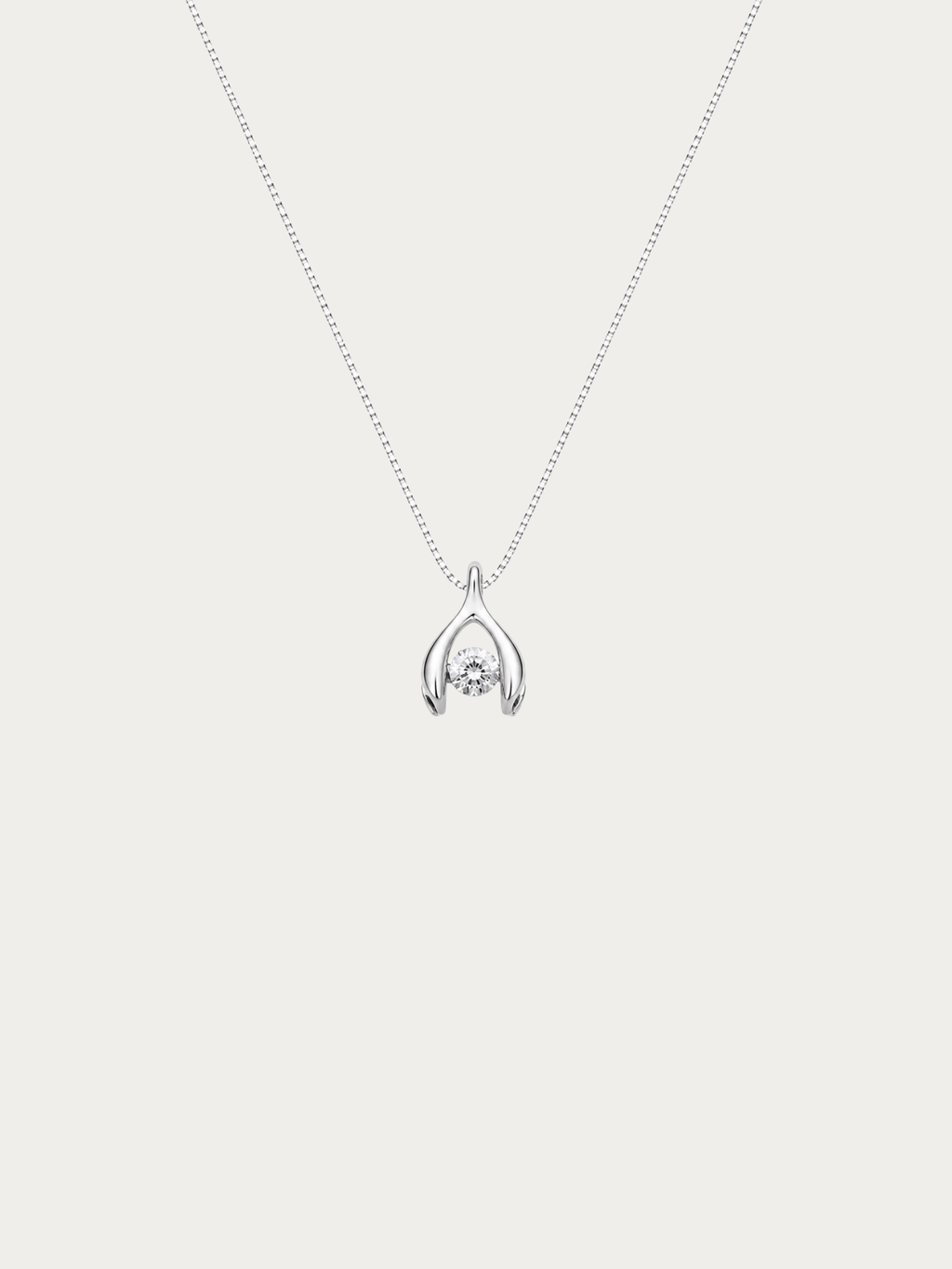 Dianne Wishbone Dancing Diamond Necklace with floating cubic zirconia pendant