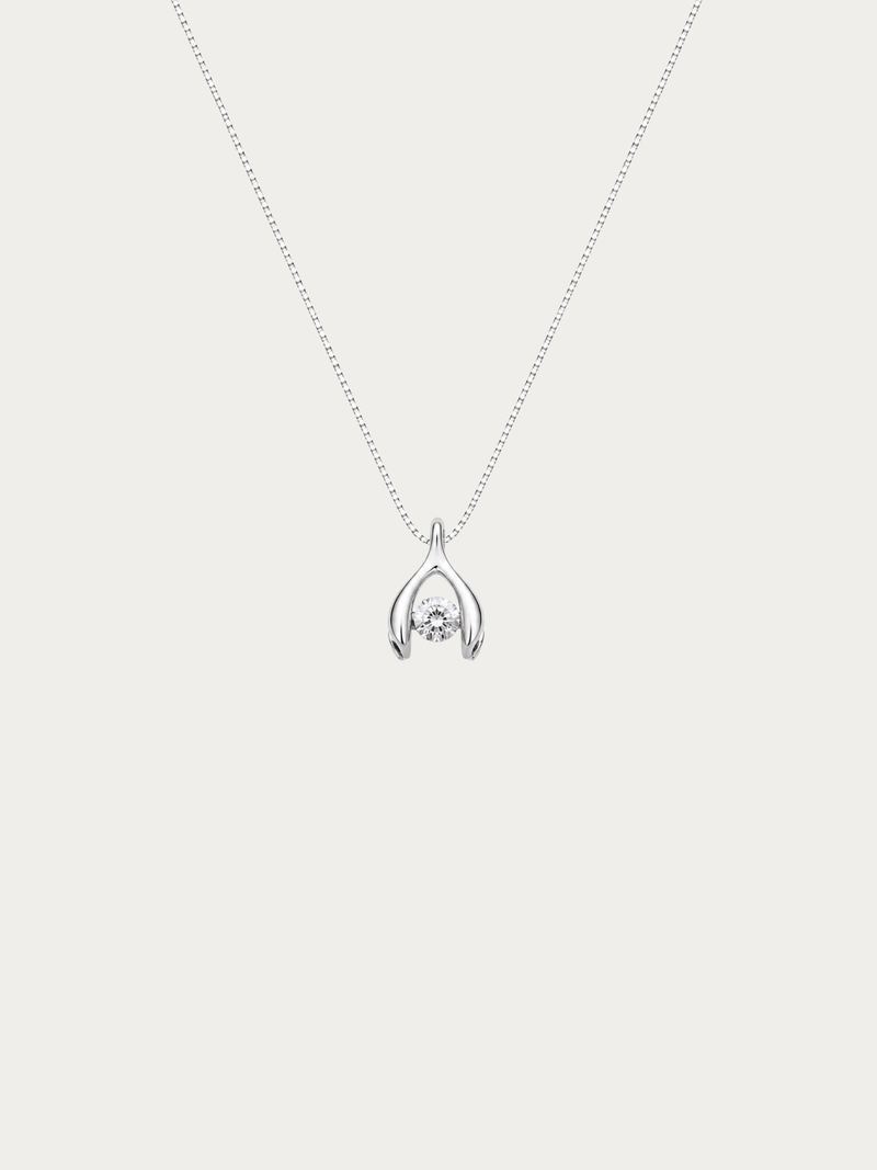 Dianne Wishbone Dancing Diamond Necklace with floating cubic zirconia pendant