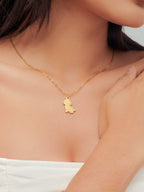 Model wearing Doggy Pendant Engravable Necklace