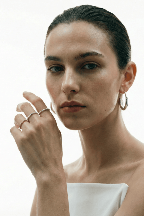 beaded ring worn on hand minimalist style