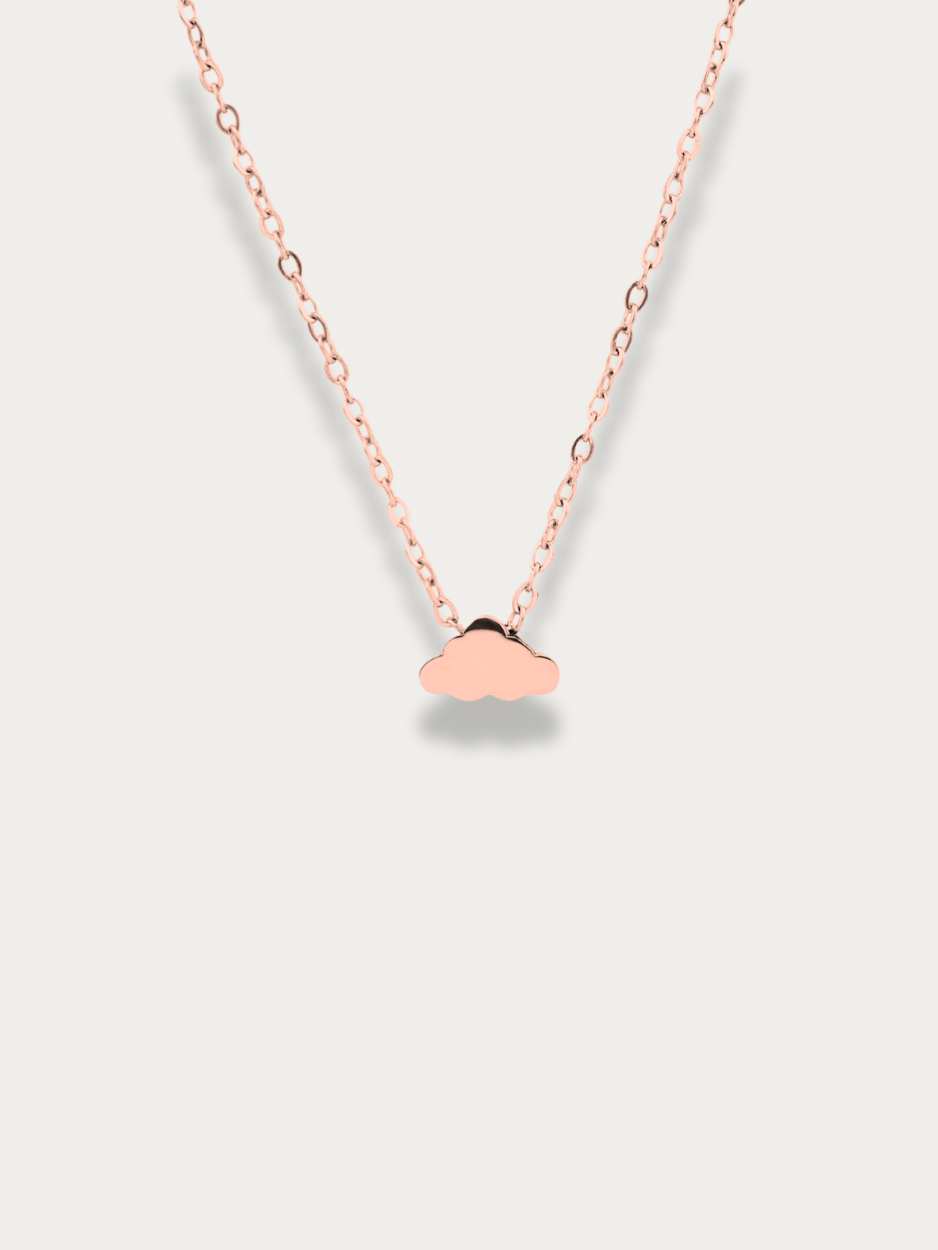 Dreamcloud Mini Engravable Necklace rose gold tone stainless steel, mini cloud pendant on fine chain, product flatlay
