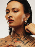 Duality Two-Lined Nose Ring worn on nose, minimalist double-band titanium nose ring Malaysia