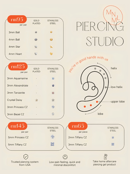 Minimalist Lab Ear Piercing Menu