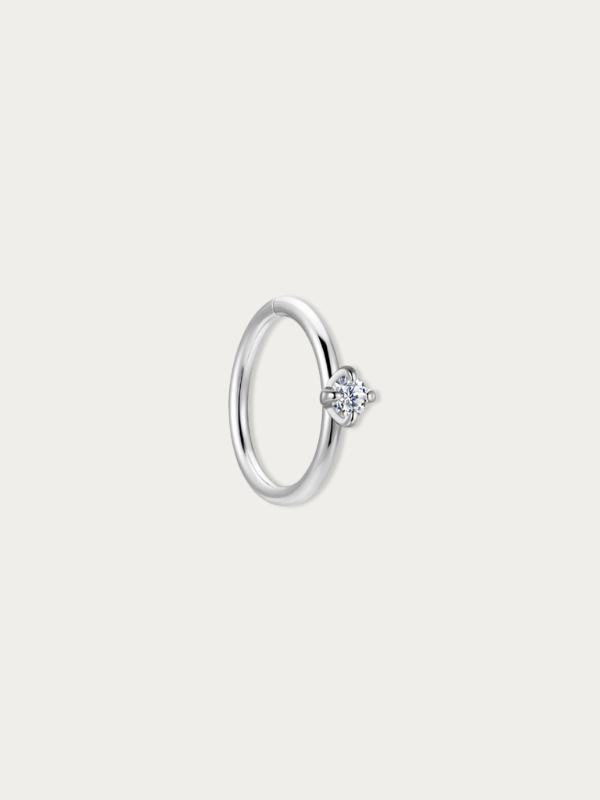 MNML Elara Seamless Single Crystal Hoop in 925 silver rhodium with CZ — front view, seamless hoop earring Malaysi