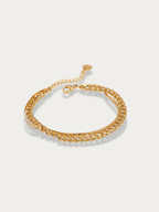 Eliana Bold Layered Chain Bracelet gold tone stainless steel, dual-layer curb and flat chain, product flatlay