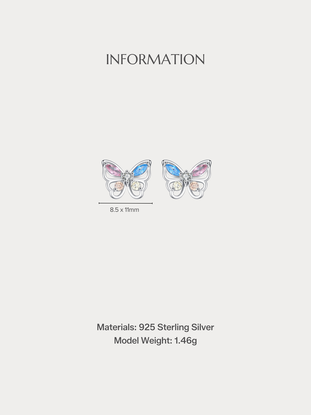 EMERSON Butterfly Diamond Ear Studs size and material specifications