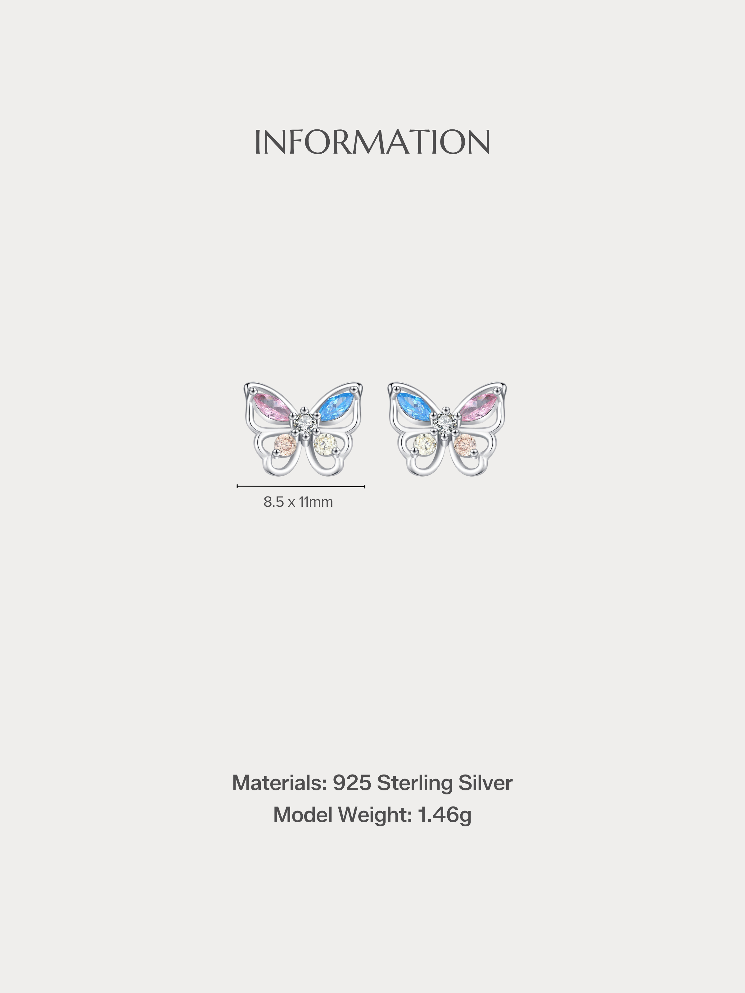 EMERSON Butterfly Diamond Ear Studs size and material specifications