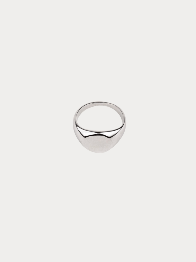 Emerson Engravable Signet Ring in silver stainless steel, studio hero shot