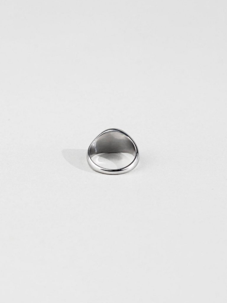 Emerson Engravable Signet Ring in silver, side profile showing rounded signet face