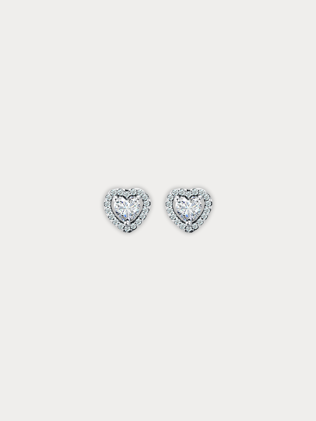 EMERY Heart Pavé Ear Studs pair front view, 925 sterling silver