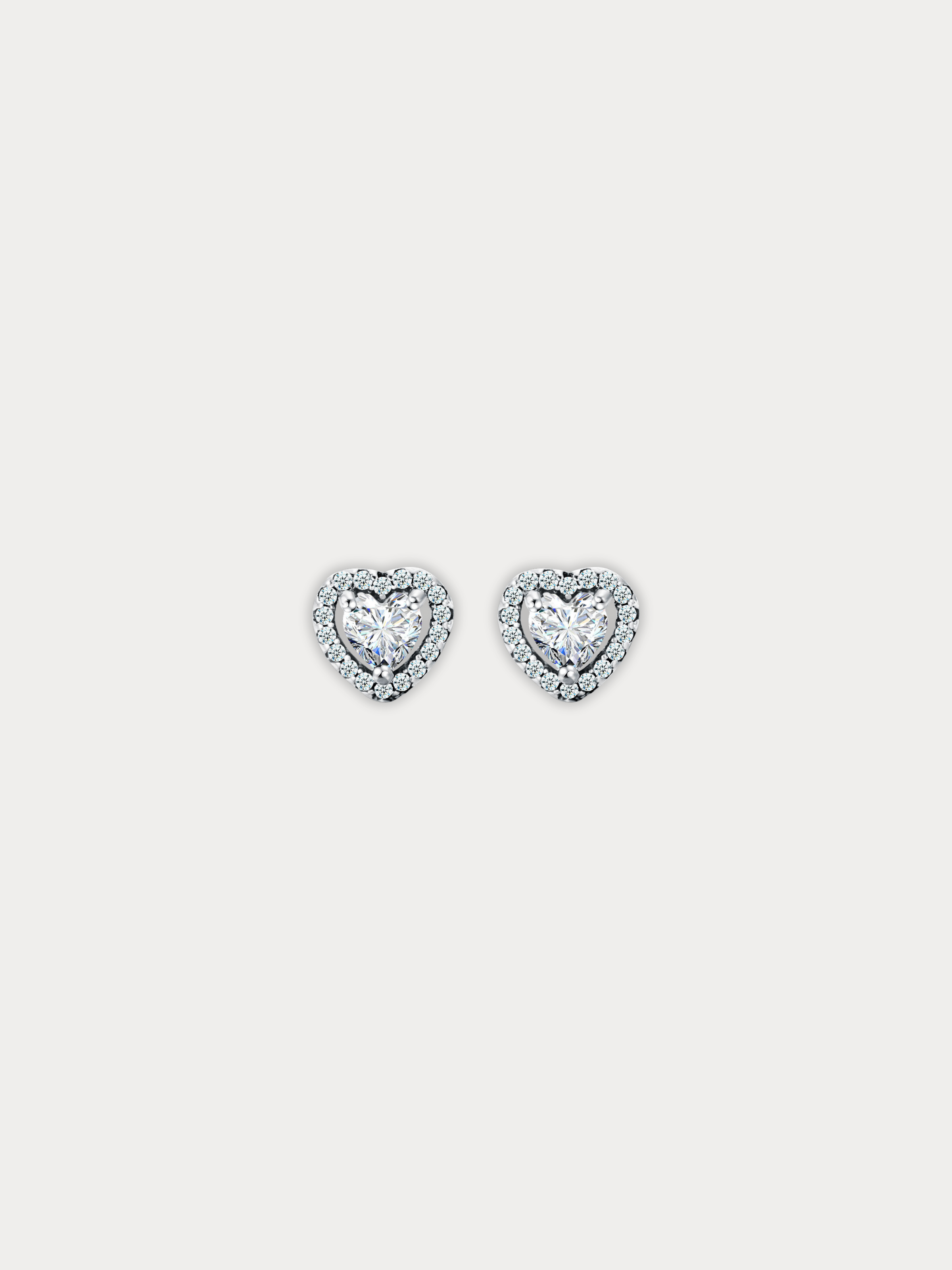 EMERY Heart Pavé Ear Studs pair front view, 925 sterling silver