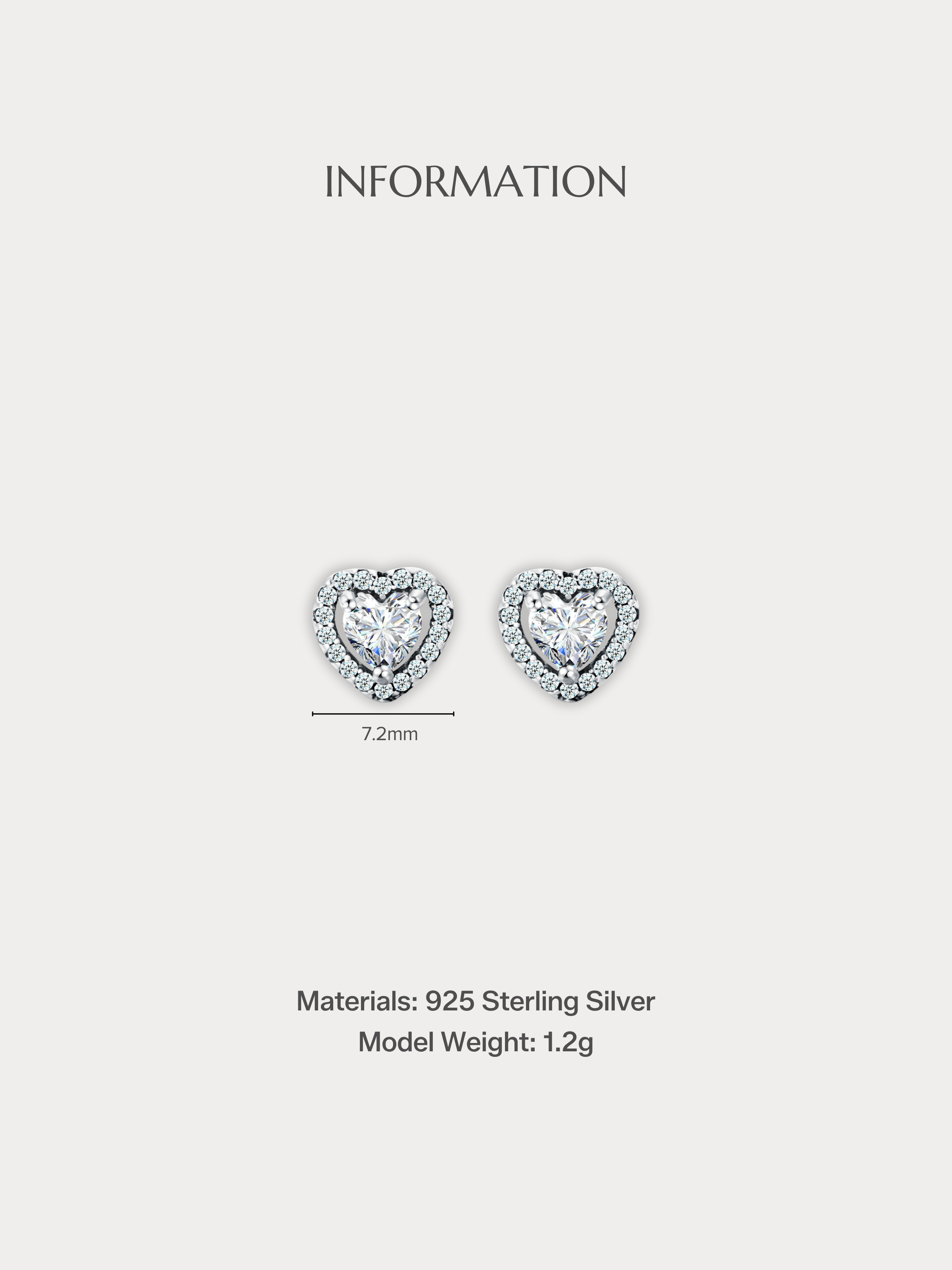 EMERY Heart Pavé Ear Studs size and material specifications