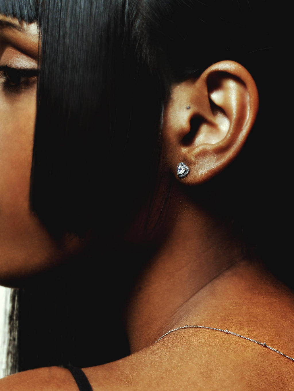 EMERY heart pavé sterling silver ear studs