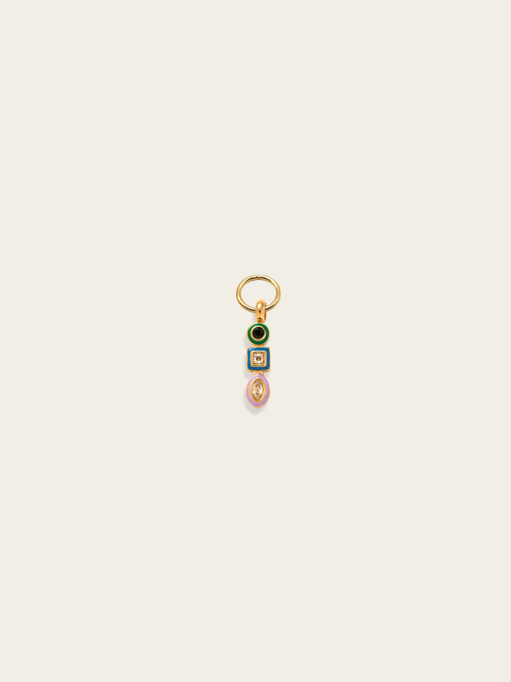 Enamel trio gemstone with diamond charm 18K gold plated