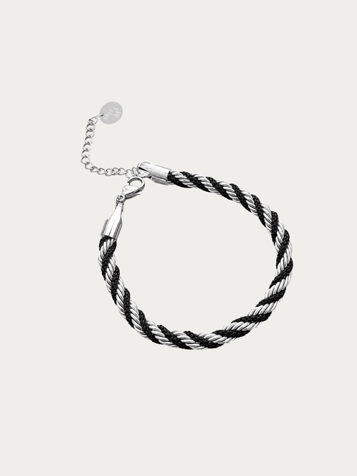 Equilibrium Twisted Bracelet with silver titanium and black braided rope