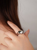 Eros Engravable Signet Ring silver tone worn on hand, heart signet ring Malaysia lifestyle