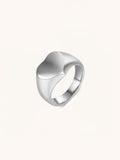 Eros Engravable Signet Ring silver tone titanium, heart-shaped signet face on tapered band, product flatlay