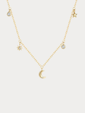 ESTELLA Moon and Stars Necklace full detail view, 18K gold-plated silver