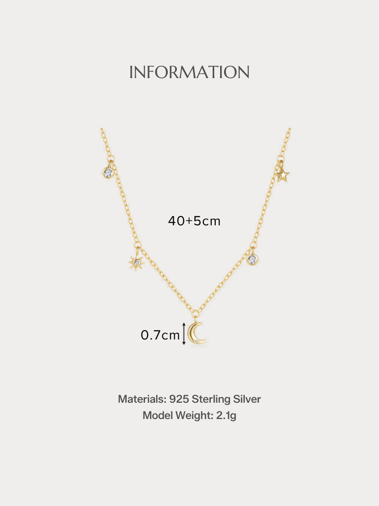 ESTELLA Moon and Stars Necklace size and material specifications