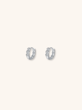 Eva Diamond Huggie Earrings 925 sterling silver with three CZ stones, product flatlay