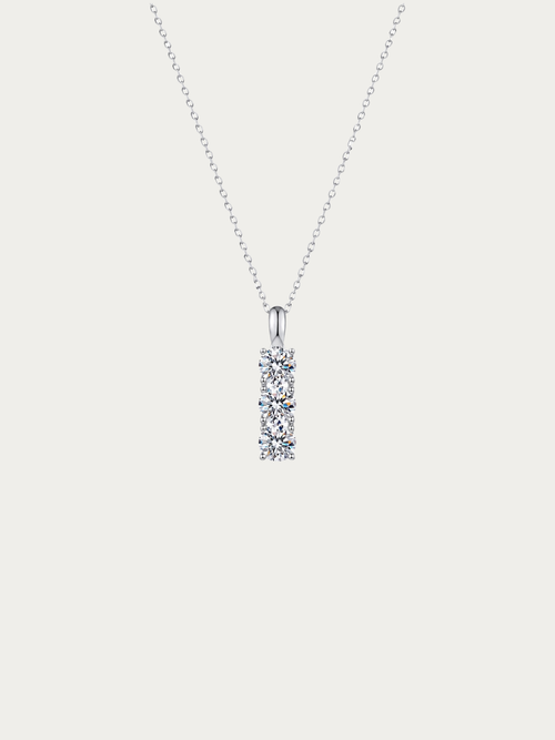 Evermore 1.5-Carat Trilogy Moissanite Necklace with three-stone vertical pendant on fine cable chain