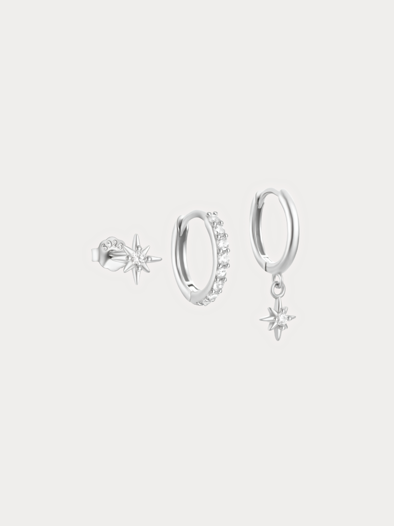 FELIX Starlight Earrings Set size and material specifications in silver