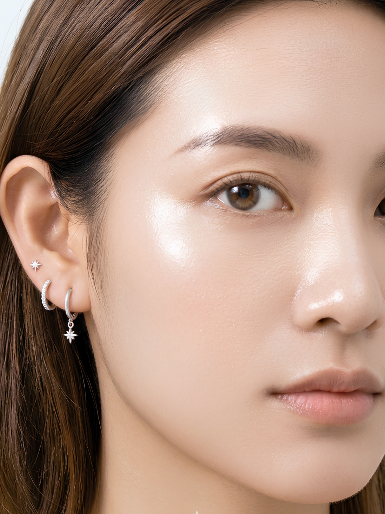 Model wearing FELIX Starlight Earrings Set in silver