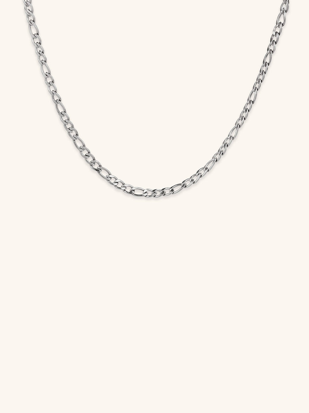 Figaro Chain Essential Necklace silver tone stainless steel, classic figaro link chain product flatlay
