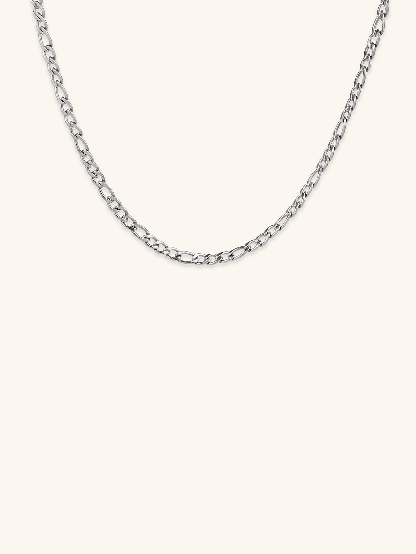 Figaro Chain Essential Necklace silver tone stainless steel, classic figaro link chain product flatlay