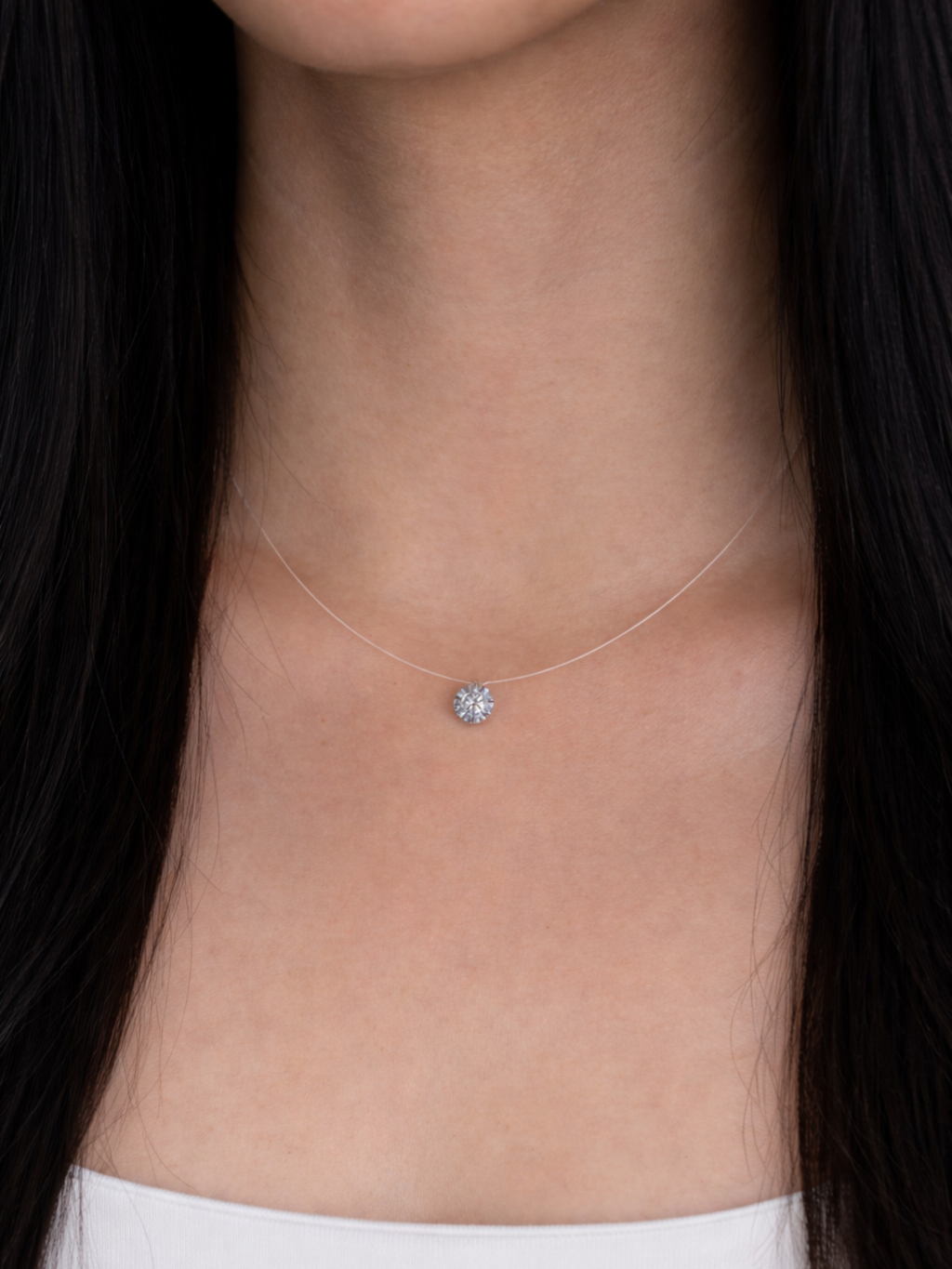 invisible necklace worn minimalist everyday style