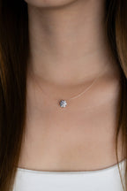Minimal nylon thread solitaire necklace with diamond pendant