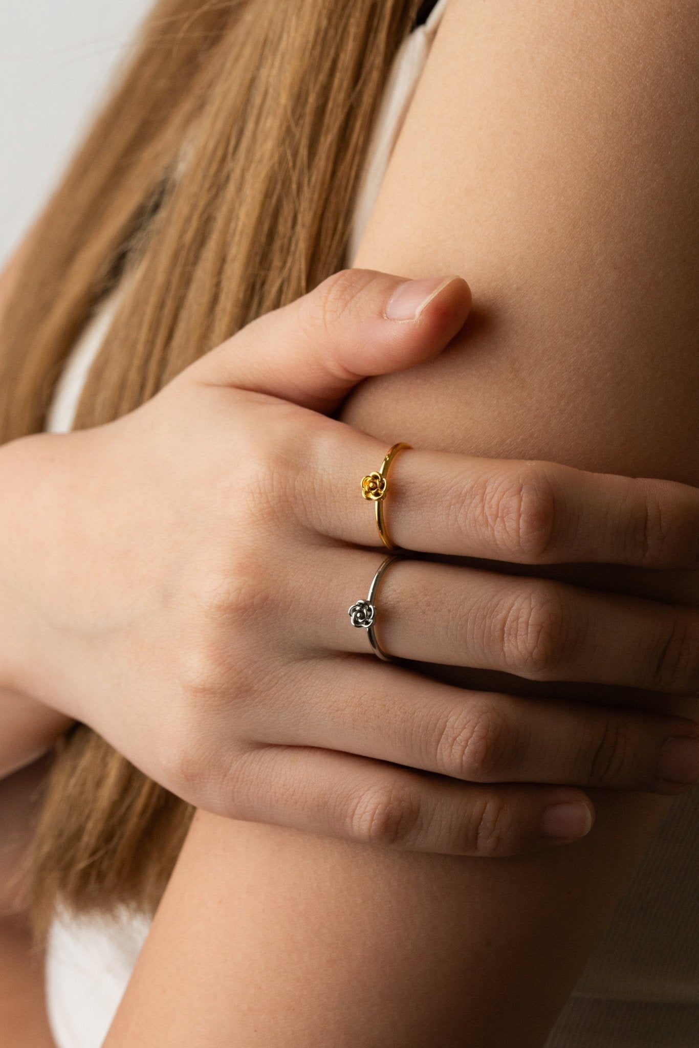 Flower Petals Ring gold and silver tone side by side comparison flatlay, MNML Malaysia