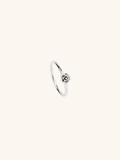 Flower Petals Ring silver tone stainless steel, sculpted 3D rose motif on slim band, product flatlay